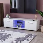 Vida Designs Cosmo LED TV Unit 2 Door Modern Gloss Matte MDF Living Room Cabinet Media Stand Furntiure RGB Light White 140cm