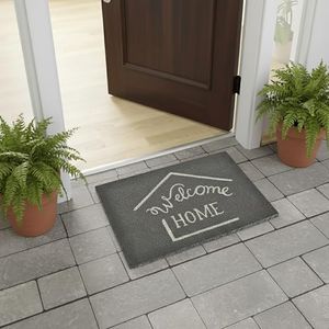 Sheltered Printed Front Door Mat Welcome Home Coir Coco Fibers Rug 24x16 Gray