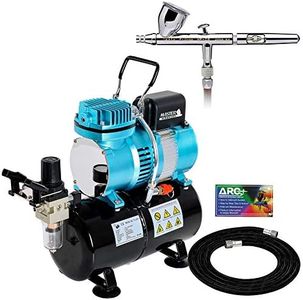 Iwata Eclipse HP CS Airbrush Set with 1/5 hp Cool Runner II Dual Fan Air Tank Compressor System Kit, Professional All-Purpose Dual-Action Gravity Feed Airbrush, 0.35mm tip, Hose, Holder, How-To Guide