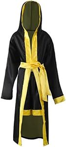 Child's Boxing Costume Robe Satin American Flag with Shorts and Cloak Hooded, Black, Large