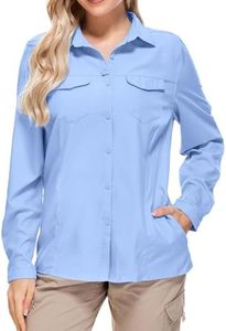 mosingle Women's UPF 50 UV Long Sleeve Safari Clothes Sun Protection Shirts Quick Dry for Hiking Camping Fishing Trave Teen Girl Shirts#5073-Blue-2XL