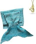 AOOK HOMEMADE Mermaid Tail Blanket Warm Sofa Quilt Super Soft Crochet All Seasons Sleeping Blankets,Handmade Mermaid Tail Blanket for Adults (Light Blue 19595)