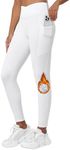 Willit Women's Fleece Lined Leggings Thermal Winter Pants Warm Yoga Running Tights High Waisted with Pockets V-Cross White 3XL