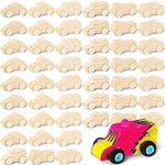 Lenwen 48 Pcs Wood DIY Car Toys for Party Unfinished Wooden Cars, Wooden Toy Cars Wooden Graffiti Cars and Crafts DIY Toys for Students Girls Boys Home Activities Craft Projects Woodworking(Cute)