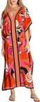 Cashew Flower Silk Caftan Women Vneck Swim Cover up Caftans Kaftan for Women, B7 Orange, X-Large