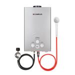 CAMPLUX Portable Tankless Water Heater 55,000 BTU, 2.11 GPM Instant Propane Gas Shower for Camping, RV, Outdoor, Battery Operated with Handle, Gray, BW211G