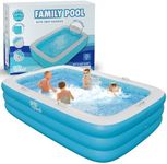 Premium Large Inflatable Pool with Soft Floor, Handles and Drain for Adults and Kids, Sturdy & Thick Inflatable Kids Swimming Pool for Backyard Outdoor Summer Gift, Family Size 90"x60"19"