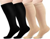 HLTPRO Plus Size Compression Socks for Women & Men(4 Pairs) - Best Support for Medical, Circulation, Nurses, Running, Travel