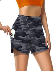 MIVEI Womens' 5" Swim Shorts Tummy Control Quick Dry Swimsuit Bottom High Waist Loose Fitting with Zipper Pocket Liner UPF50+ Camo