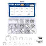 NINDEJIN E-Clip Retaining Rings Assortment Set, 304 Stainless Steel External Snap Ring Clip Kit, 1.2-15mm(13Sizes)E Circlip Retainer Rings for Projects–Car Engines, Locking Mechanisms and Other Shafts