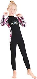 Full Body Kids Swimsuit One Piece Rash Guard Long Sleeve Wetsuit Skin for Girls Boys Children, Sunsuit Swimwear UPF 50+ UV Sun Protection Quick Dry for Beach Water Sports (Flower-Black, XXL)