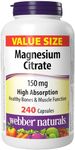 Webber Naturals Magnesium Citrate 150 mg, 240 Capsules, High Absorption Mineral, Supports Bone and Muscle Functions