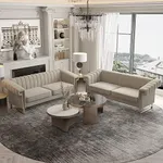 ANTTYBALE 83'' Velvet Couch Sofa Mid-Century Modern Love Seat Chesterfield 3 Seat Couches Sofa for Living Room Apartment (Cracker Khaki-2 PCS)