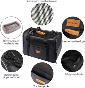 Morpilot Cat Carrier, Airline Approved – Foldable Pet Travel Bag, Grey, M (7kg)