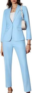 Kelyaa Women's 2 Piece Business Office Suit Lady Peaked Lapel Slim Fit One Button Blazer Jacket and Pants Set Light Blue
