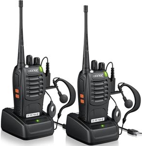 eSynic 2 Pack Walkie Talkies 5KM Long Range Walky Talky 16CH Rechargeable VOX 2 Way Radios with 2 Headsets & Belt Clips - for Camping, Hiking, Job Site & Family Use