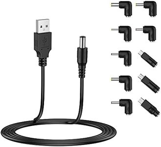 LIANSUM USB to DC 5V Power Cord, Universal DC 5.5x2.1mm Plug Jack Charging Cable with 10 Connector Tips(5.5x2.5, 4.8x1.7, 4.0x1.7, 4.0x1.35, 3.5x1.35, 3.0x1.1, 2.5x0.7, Micro USB, Type-C, Mini USB)5FT