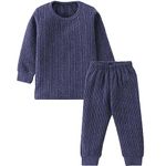 minmum Kids Unisex Baby Boys & Girls Winter Wear Thermal Set with Round Neck Full Sleeve Top and Pajami with Grip (6-12 Months, Blue)