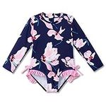 XFGIRLS Girls Swimming Costume Swimwear for Girls Long Sleeve Sunsuit Toddler Girls Swimsuit Navy PinkLily 12M