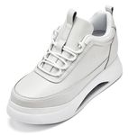 CALTO Men's Invisible Height Increasing Elevator Shoes - Chunky Elevated Platform Sneakers - 3.2 Inches Taller, Bone/White Sole, 7