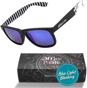 Sleep ZM Office Pirate Collection Pirate Inspired Polarized Sunglasses with Dusk Blue Mirrored Lens Help Block Blue Light and Save Ocean Wildlife and the Planet