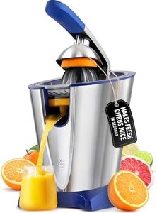Zulay Citrus Juicer Electric - Stainless Steel Orange Juicer With 160W Powerful Motor - Interchangeable Cones For All Citrus - Filters Out Seeds & Pulp - Dishwasher-Safe Parts - Blue