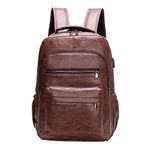 Baoblaze PU Leather Laptop Backpack Men Travel Rucksack Multiple Pockets Water Resistant Casual Daypack Computer Backpack for Fishing Shopping Hiking, Coffee