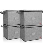 DOUBLE R BAGS Large-Capacity Foldable Storage Bin Box with Lid Cover and Handle Room Organizer for Clothes Toys blanket Books Living Room Bedroom Nursery Closet (Grey, 4)