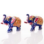 Minakari Traditional Indian Rajasthani Décor Hand Painted Statue Sculpture Christmas Festive Decoration Showpiece for Table Home Office and Gifting (Blue Elephant Set of 2)