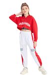 Girls 3 Piece Outfits Cropped Hoodie Tank Top Jogger Pants Set, Hip Hop Jazz Street Dance Skateboarding Clothes (Red, 10-12)