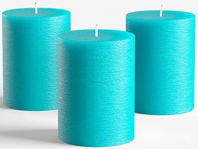 Melt Candle Company Set of 3 Pillar Candles 3" x 4" Fragrance Free Handpoured Weddings, Home Decoration, Restaurants, Spa, Church Smokeless Cotton Wick - Turquoise