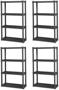 Sterilite 4-Pack Plastic Storage Shelves, Heavy Duty Shelving Unit, 4 Shelf, Gray
