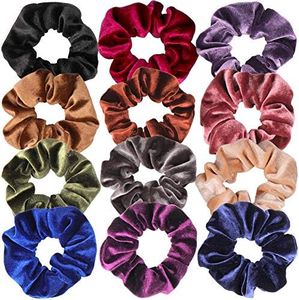 H&S Scrunchies Hair Bobbles Velvet 12pcs Hair Bands - Elastic Hair Ties Hairbands - Ponytail Holders Set For Women Girls Thick Hair - Womens Scrunchie Set - Colorful Scrunchies For Women