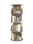 yeshine 4-tier Rotating Bookshelf Round 360° Revolving bookcase Rotating bookshelves tower with 4 castors Corner Shelf Book Storage Rack for Bedroom, Living Room, Study Room(Oak Color)