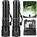 Rechargeable Led Flashlight 300,000 Lumens, 2 Pack Super Bright Flashlights High Lumens with ΒATTERY & 12 Hours Runtime, 7 Modes, Zoomable, IPX6 Waterproof Flash Light for Emergency Camping