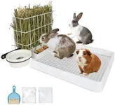 BESNEW 3 in 1 Rabbit Hay Feeder with Litter Box,Upgraded Metal Hay Rack & Litter Tray & Water Bowl,Quick Cleaning,Easy to Install,Bunny Supplies for Rabbit Guinea Pig Chinchilla Small Animals