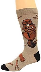 K. Bell Socks mens Funny Animal Novelty Crew Socks, Dam It (Brown Heather), Shoe Size: 6-12