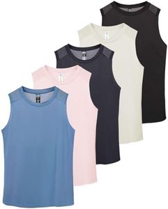 Real Essentials 5 Pack: Women's Dry-Fit Racerback Muscle Tank Tops –Workout Shirts Mesh Insert, Athletic (Available in Plus)- Set 2,XL