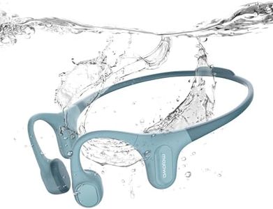 mojawa Run Plus Bone Conduction Headphones Bluetooth, IP68 Waterproof Open Ear Wireless Sports Headphones with 32G MP3 for Running, Swimming, Cycling, Gym and Workout, Blue