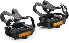 Bike Pedals with Toe Clip/Strap, Plastic Bicycle Pedals, Black, 9/16 Inch