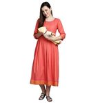 DUMMY SHAPE Maternity Gown for Women | Rayon Pregnancy Dress Kurta with Nursing Zippers for Pre & Post Partum | Feeding Kurtis (DSF-214-3XL, Orange)