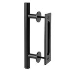 HILLMASTER 12" Heavy Duty Sliding Barn Door Pull Handle Set, Rustic Pull and Flush Barn Door Pull Handle with Two-Side Design, Round Black Finish Door Hardware for Gate Garage Shed