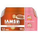 IAMS Perfect Portions Healthy Wet Cat Food Adult Grain Free Paté - Chicken and Salmon, 12CT Multipack, 75g Tray