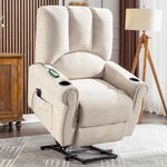 Merax Power Lift Geriatric Recliner Armchair, Reclining Chairs with Single Motor, Heated Massage, Standing Assist, Storage Bag, Cup Holder, Riser and Recliner Chairs Armchairs for Living Room, Beige