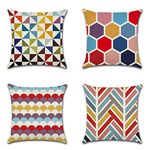 JOTOM Cushion Covers Decorative Cotton Linen Throw Pillow Case Sofa Car Pillowcase for Home Bed Decor 45 x 45cm,Set of 4 (Colorful Geometry)