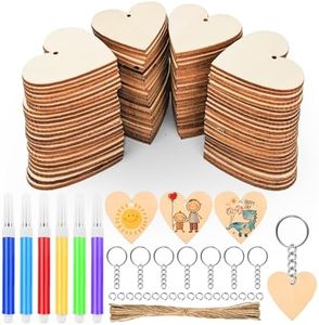 Hengxinchen 100 piezas Corazón de Madera con Agujero, 4cm Llaveros Madera para Grabar con Agujero, Colgante de Corazón de Madera para Marcado y Decoración Viene con 6 pinceles de colores
