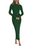 BONITEE Fall Dress for Women 2024 Sexy Cocktail Wedding Guests Maxi Dresses Winter Long Sleeve Bodycon Midi Dress Blackish Green,L