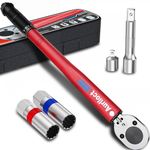 Aurlloct 3/8 Inch Drive Click Torque Wrench 5-70 Nm 5 Piece Red