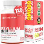 Nutrawave PREMIUM Psyllium Husk Powder – 600mg Psyllium Husk Capsules, Fibre Supplements for Constipation Relief for Adults and Children, Gentle Laxative and Stool Softener, Colon Cleanse, Gluten-Free, - 120 Vegan Soluble Capsules