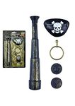 Kids Caribbean Pirate Fancy Dress Costume Eyeglass Accessory Kit for Halloween or Pirate Theme Party, Includes Spyglass, Earring, Eyepatch and Coins, Treasure Hunt Adventure (5pc Pirate Eyeglass Set)